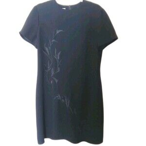 Vtg Jones New York 90s Black Embroidered Floral Shift Dress LBD Size 12